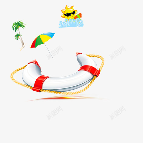 沙滩元素png免抠素材_新图网 https://ixintu.com 太阳伞 彩色 椰子树 沙滩 装饰