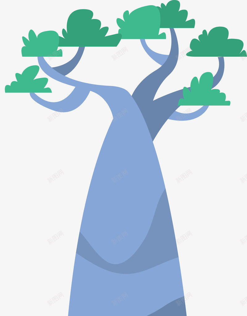 蓝色树干卡通风格png免抠素材_新图网 https://ixintu.com 卡通风格 猴面包树 矢量树木 粗大 蓝色树干 非洲树