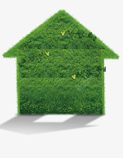 简约房子绿色简约树叶房子装饰图案高清图片
