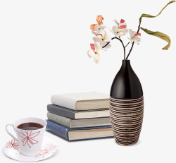 咖啡用品咖啡书本和花瓶摆件高清图片