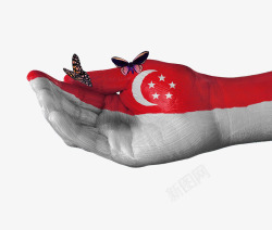 新加坡国旗手绘蝴蝶图案素材