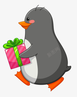 抱着礼物的小企鹅素材