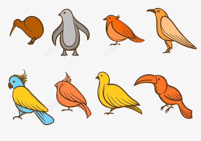 8种卡通鸟png免抠素材_新图网 https://ixintu.com 卡通 鸟类 鸽子 鹦鹉