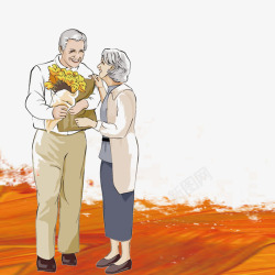 卡通相互关爱的老年夫妇素材