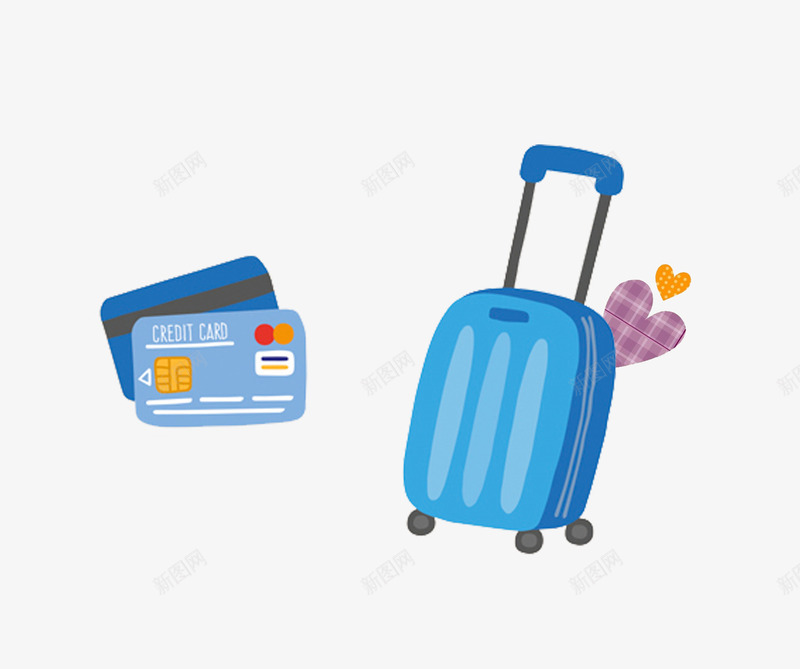 旅行箱和银行卡psd免抠素材_新图网 https://ixintu.com 刷卡 卡通 托行李箱 旅行 蜜月