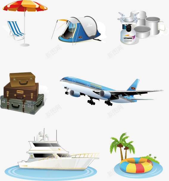 夏日旅行元素png免抠素材_新图网 https://ixintu.com 夏季 旅游旅行 沙滩 游轮 飞机