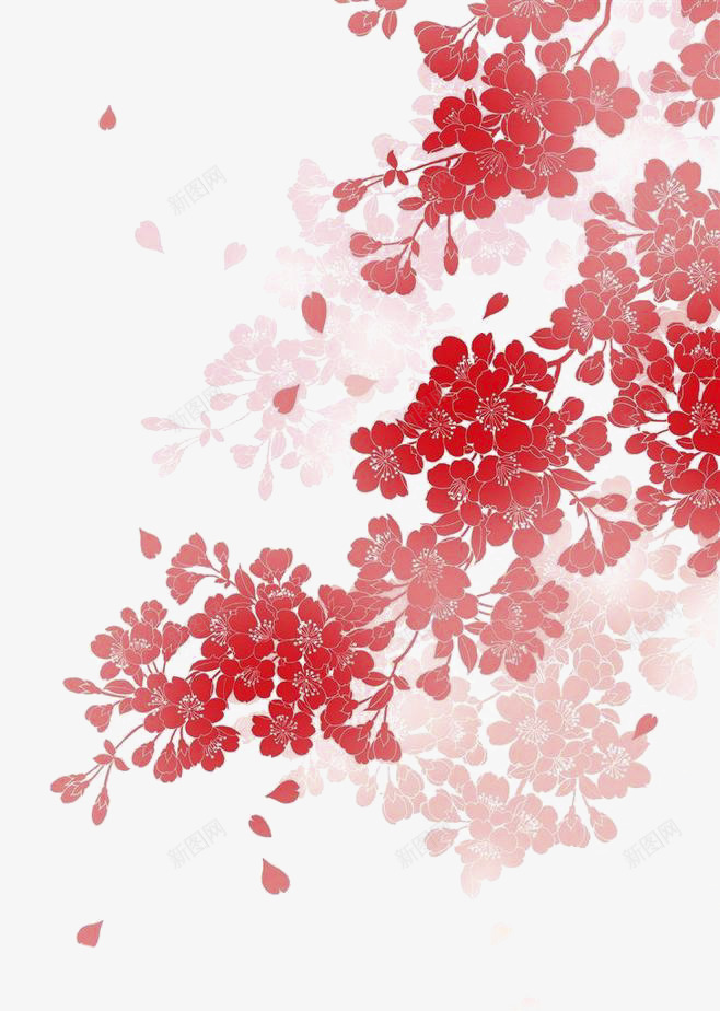 红色樱花png免抠素材_新图网 https://ixintu.com 中国风 和风 和风花纹 日系 樱花 红色 落樱 装饰