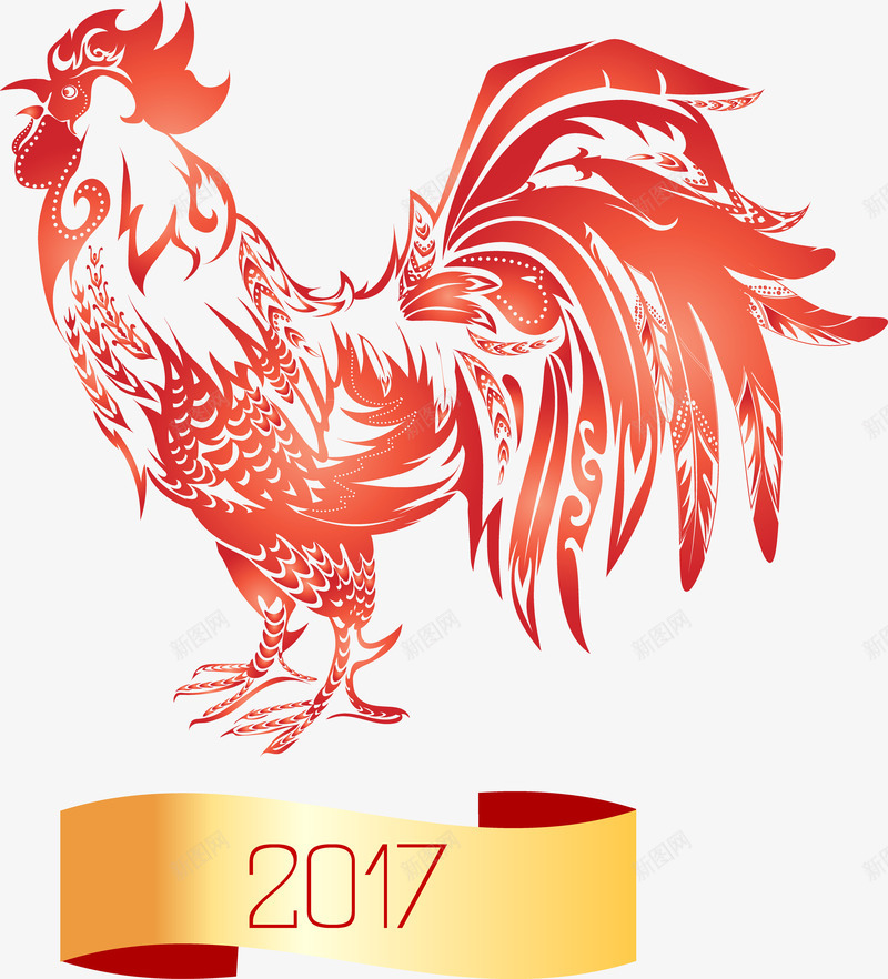 红色鸡年2017png免抠素材_新图网 https://ixintu.com 2017 红色鸡年 鸡年