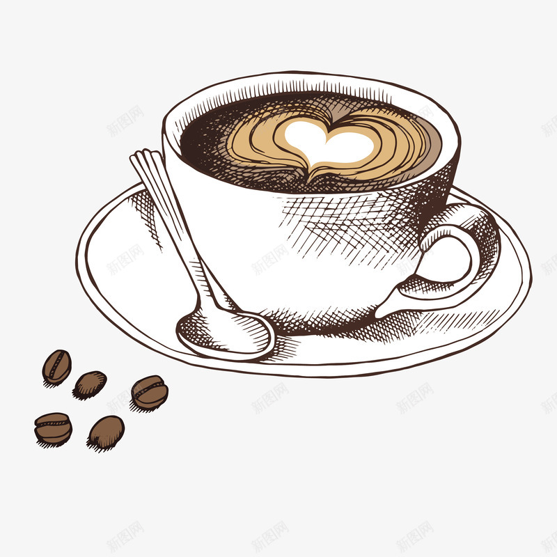 手绘咖啡杯png免抠素材_新图网 https://ixintu.com 棕色 海报 温馨 爱心 矢量咖啡杯 糖