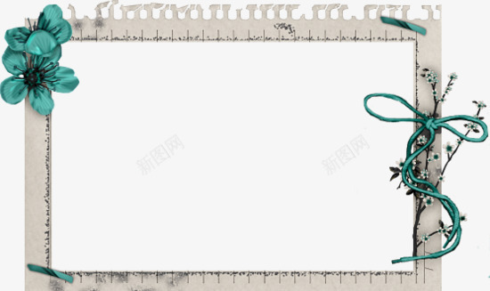 绿色花装饰文本框png免抠素材_新图网 https://ixintu.com 文本框 白色花 相框 绿色绳子 绿色话 边框