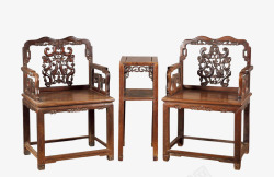 镂空椅子中式镂空雕花黄酸枝三件套高清图片