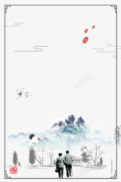 水墨白鹤图片中国风携手相伴海报高清图片