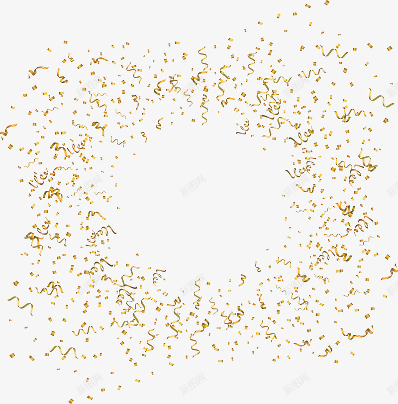 手绘漂浮的金色彩带和彩纸png免抠素材_新图网 https://ixintu.com 彩带 彩纸 手绘 拉花 漂浮 金色