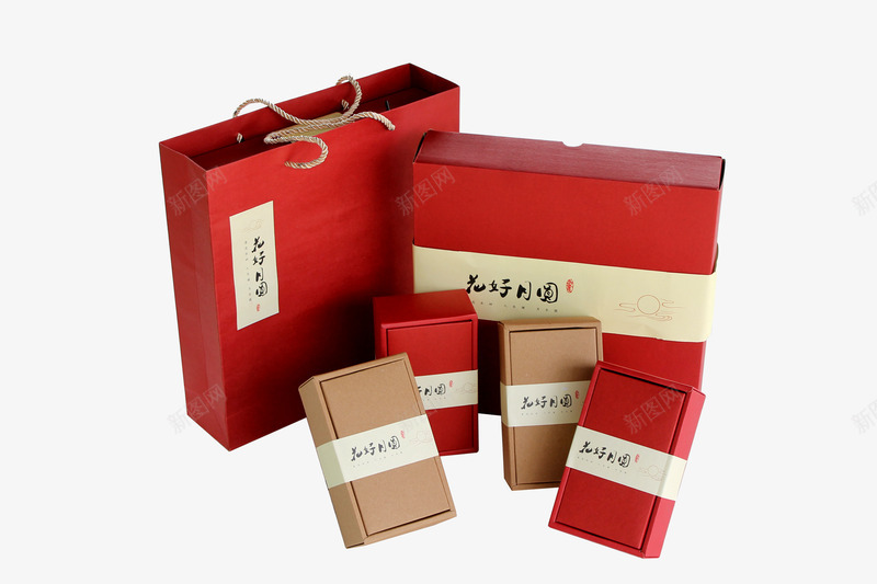 花好月圆月饼包装png_新图网 https://ixintu.com 包装 月饼 月饼盒 红色包装