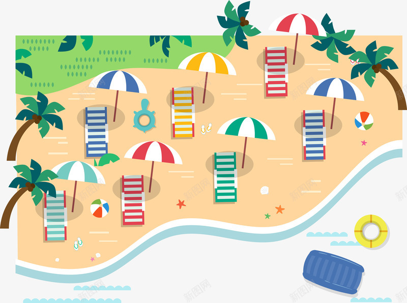 热闹的沙滩png免抠素材_新图网 https://ixintu.com 三亚风景 椰子树 沙滩椅 海边 遮阳伞