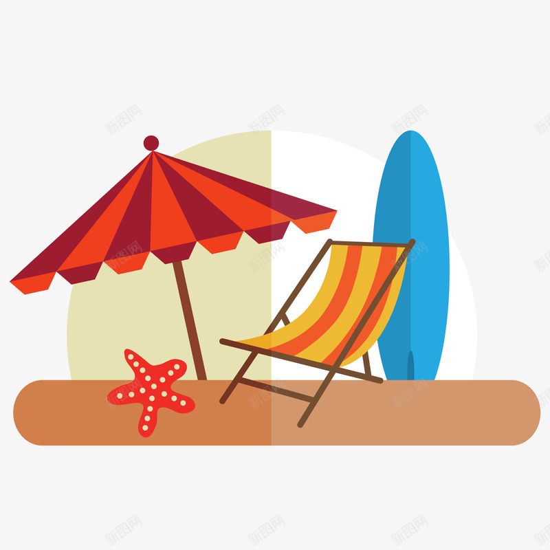 夏季海边风景png免抠素材_新图网 https://ixintu.com 夏季 夏季素材 太阳伞 沙滩 躺椅 风景