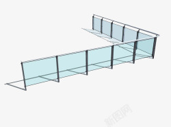 玻璃栏杆立体广场方形玻璃护栏模型高清图片