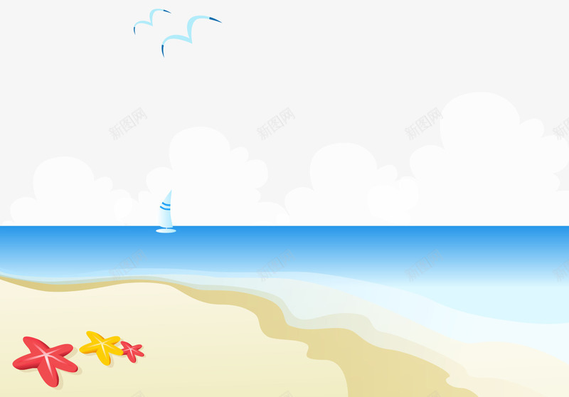 卡通手绘蓝色海水沙滩海星矢量图ai免抠素材_新图网 https://ixintu.com 卡通的海水 手绘的海星 沙滩的海星 蓝色的海水 矢量图