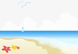 卡通手绘蓝色海水沙滩海星矢量图素材
