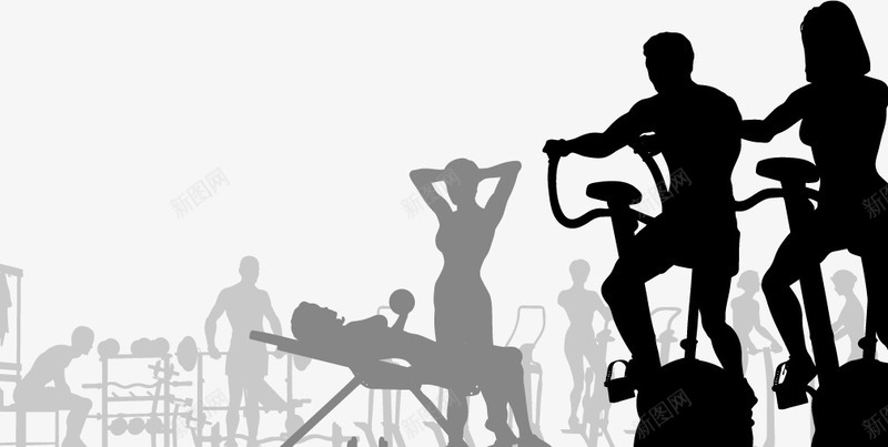 健身人物剪影png免抠素材_新图网 https://ixintu.com 人物剪影 健美 健身 健身器材 健身房 女性 男性 运动 锻炼