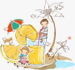 黑色雨伞插画夏天喝果汁矢量图高清图片