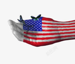 创意美国国旗手绘蝴蝶图案素材