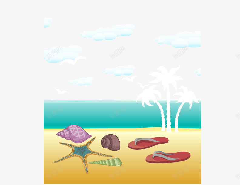 夏日海洋沙滩背景装饰png免抠素材_新图网 https://ixintu.com 夏日 扁平化 沙滩 沙滩鞋 海洋 背景装饰矢量图 蓝色