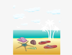沙滩鞋扁平化夏日海洋沙滩背景装饰高清图片