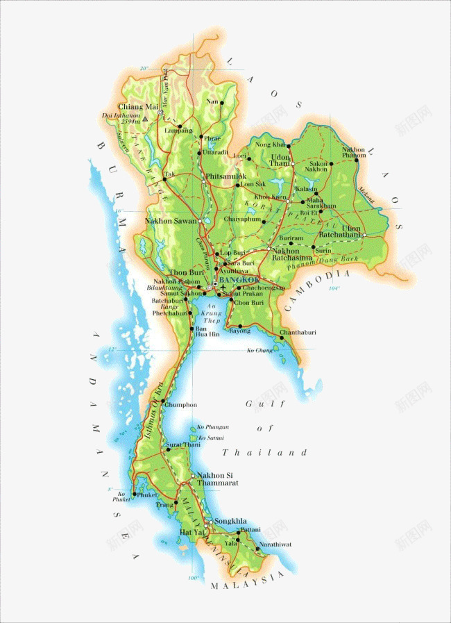 泰国地图png免抠素材_新图网 https://ixintu.com 世界地图 国家地图 地图 泰国地图