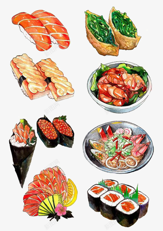 日本寿司png免抠素材_新图网 https://ixintu.com 卡通 寿司 手绘 拉面 插画 文艺 日式 日本风味 水彩 清新 美食