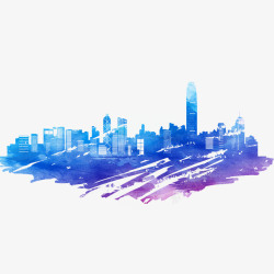彩色城市轮廓线彩绘彩色香港高清图片