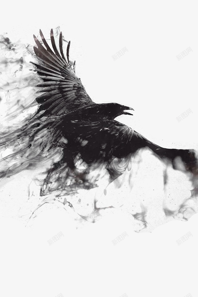 水墨乌鸦png免抠素材_新图网 https://ixintu.com 乌鸦 乌鸦图案 乌鸦飞过 创意海报 暗黑元素 水墨效果 飞翔 鸟