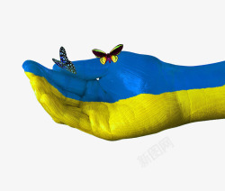 乌克兰国旗手绘蝴蝶图案素材