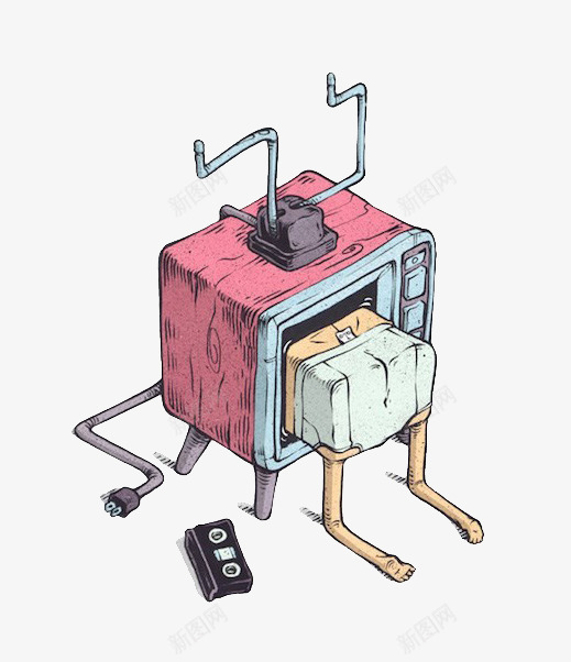 创意电器png免抠素材_新图网 https://ixintu.com 卡通人 插头 方格 电视机 盒子 箱子