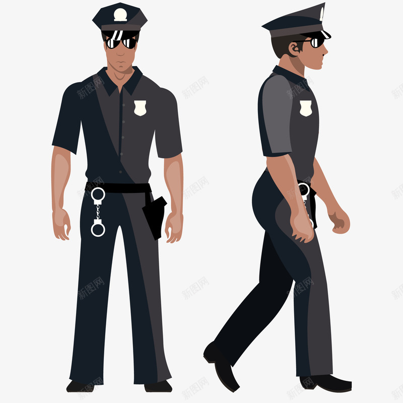 卡通警察的正面和侧面png免抠素材_新图网 https://ixintu.com 两个警察 人物 侧面 卡通 墨镜 帽子 正面 警察 警察叔叔