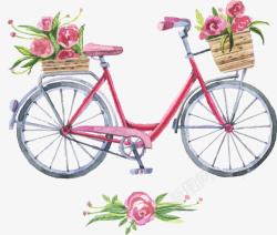 红色祥云装饰装满鲜花的单车矢量图高清图片