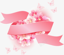 粉色花卉丝带七夕素材