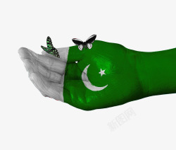 巴基斯坦创意巴基斯坦国旗手绘蝴蝶图案高清图片