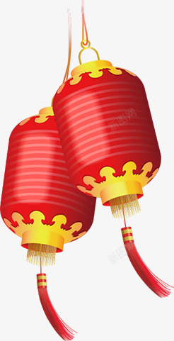手绘红色热气球手绘红色灯笼新春装饰高清图片
