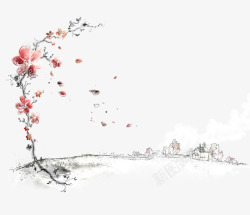韩国风景绘插画飘落的花瓣高清图片