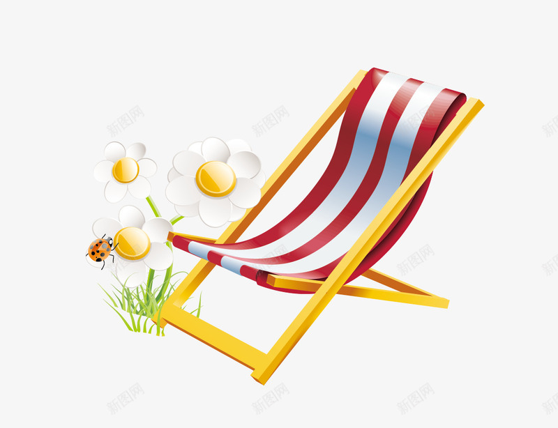 手绘卡通沙滩椅png免抠素材_新图网 https://ixintu.com 卡通 手绘 沙滩 沙滩椅 虫子 鲜花