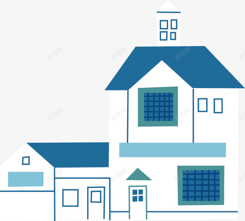 蓝色小楼房矢量图ai免抠素材_新图网 https://ixintu.com 卡通房 建筑 矢量图