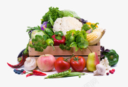 特色木质篮子摆满篮子的水果蔬菜高清图片