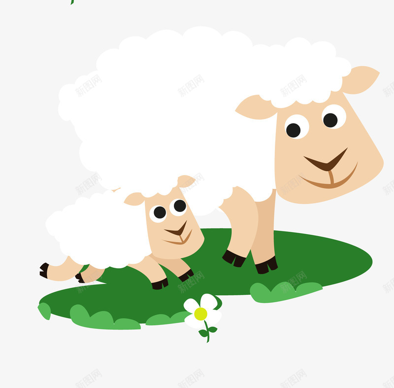 卡通草地上的大小绵羊png免抠素材_新图网 https://ixintu.com 动物 卡通绵羊 大棉衣 小绵羊 绵羊 绿草 草地