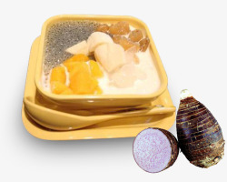 黄色碟子里的香芋芒果西米露素材