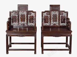 黑椅中式复古镂空雕花黑酸枝对椅高清图片