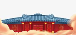 蓝色的屋顶中国风建筑房子祥云高清图片