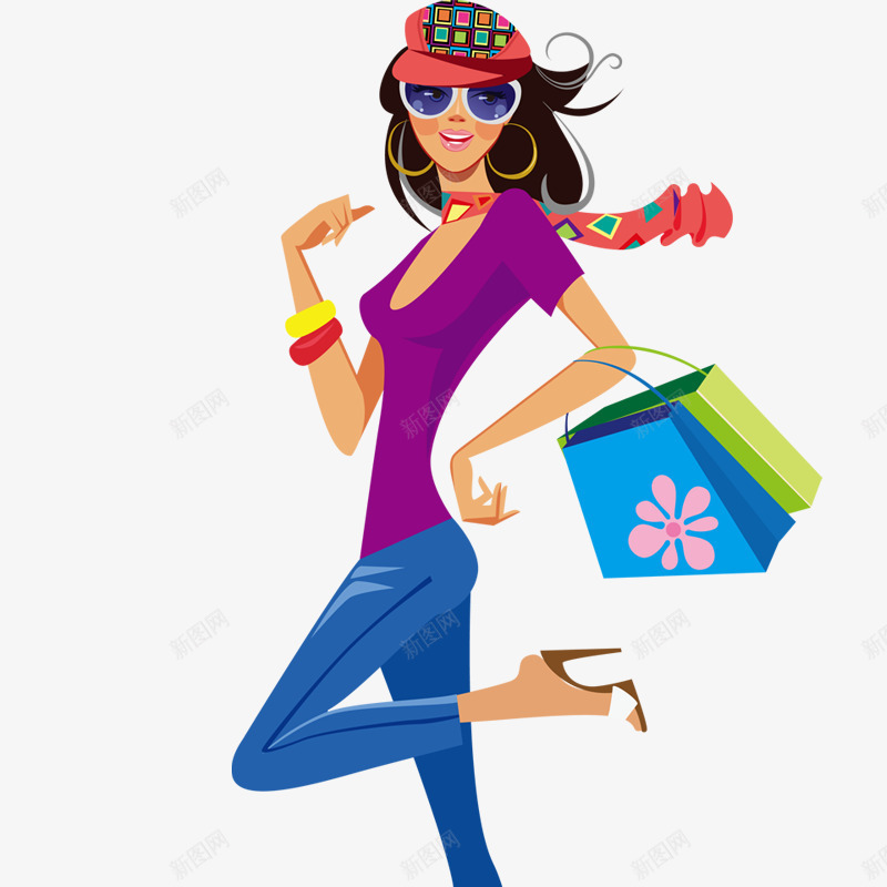时尚女人购物png免抠素材_新图网 https://ixintu.com 38妇女节 三八节 卡通人物 女人节 妇女节素材 购物的女人