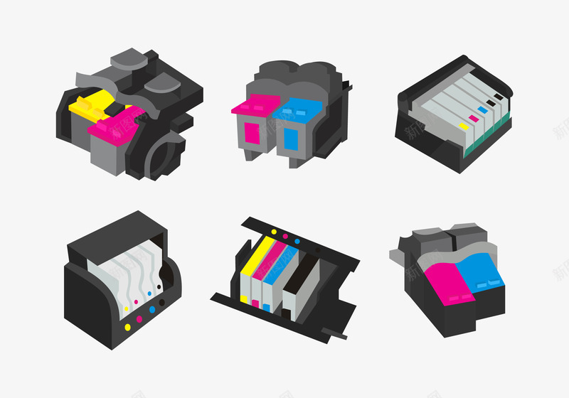 墨盒矢量图eps免抠素材_新图网 https://ixintu.com 印输 商务 彩色墨盒PNG 打印机 盒子 装饰 配件PNG 矢量图