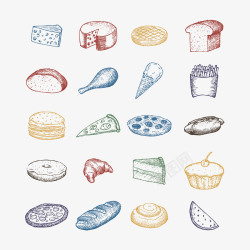 汉堡包线稿风格手绘面包矢量图高清图片